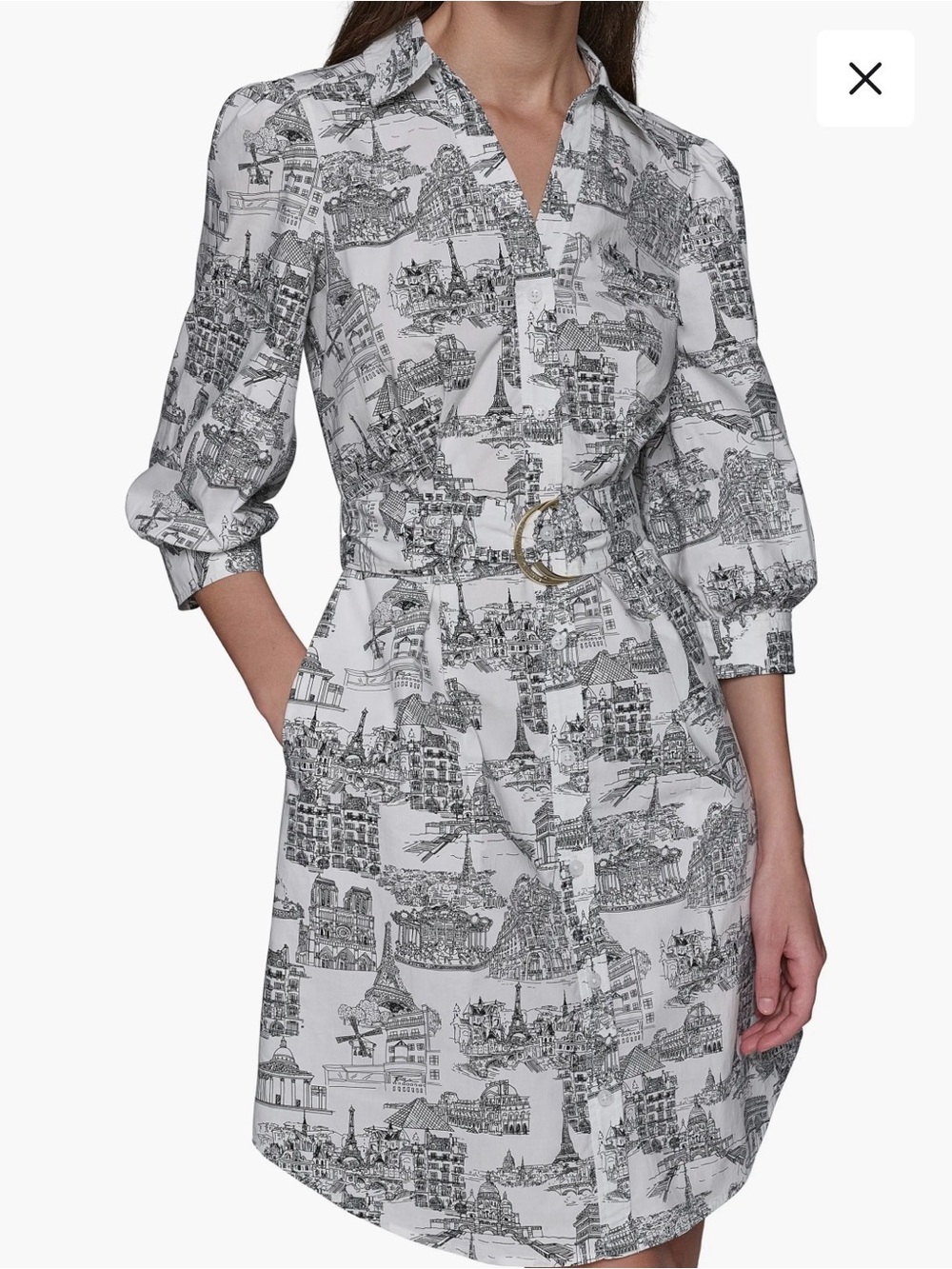 KARL LAGERFELD Landmark Print Cotton Shirtdress